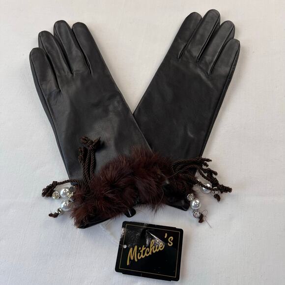 Mitchie's Matchings Vintage Sheeps Leather Brown Gloves Women's size 7.5 NWT - Picture 1 of 5